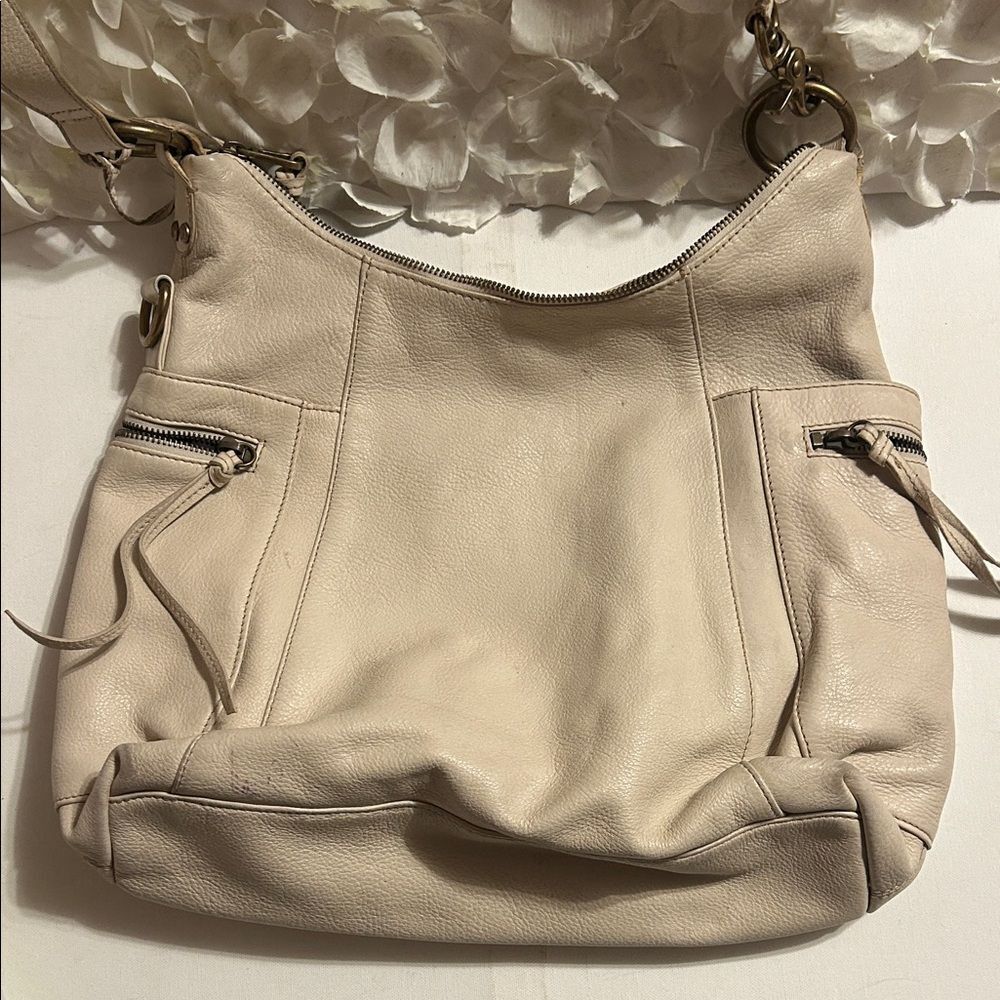 Fossil Beige Leather Shoulder Bag